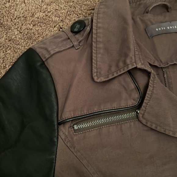 Chic army green and faux leather coat - Picture 5 of 7